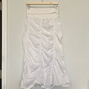 Ruched White Maxi Skirt for Women